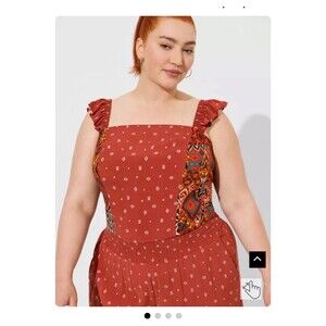 Torrid size 4 burnt orange Challis Smocked Ruffle Trim Crop Top